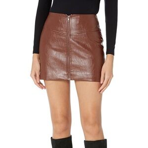 ASTR the label Brown Vegan Leather Front Zip Tracy‎ Mini Skirt
